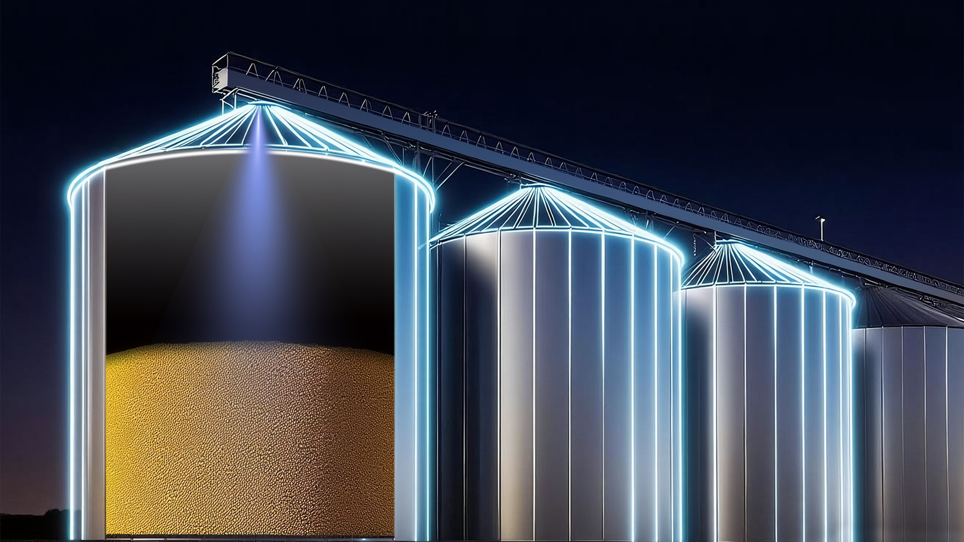 3D LiDAR scanning grain silos at night