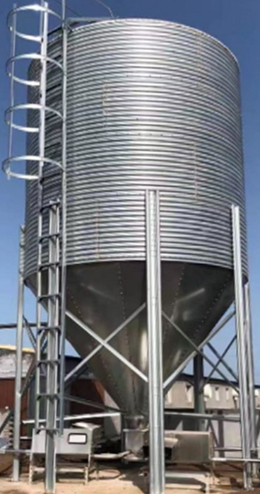 Livestock feed silos on a farm
